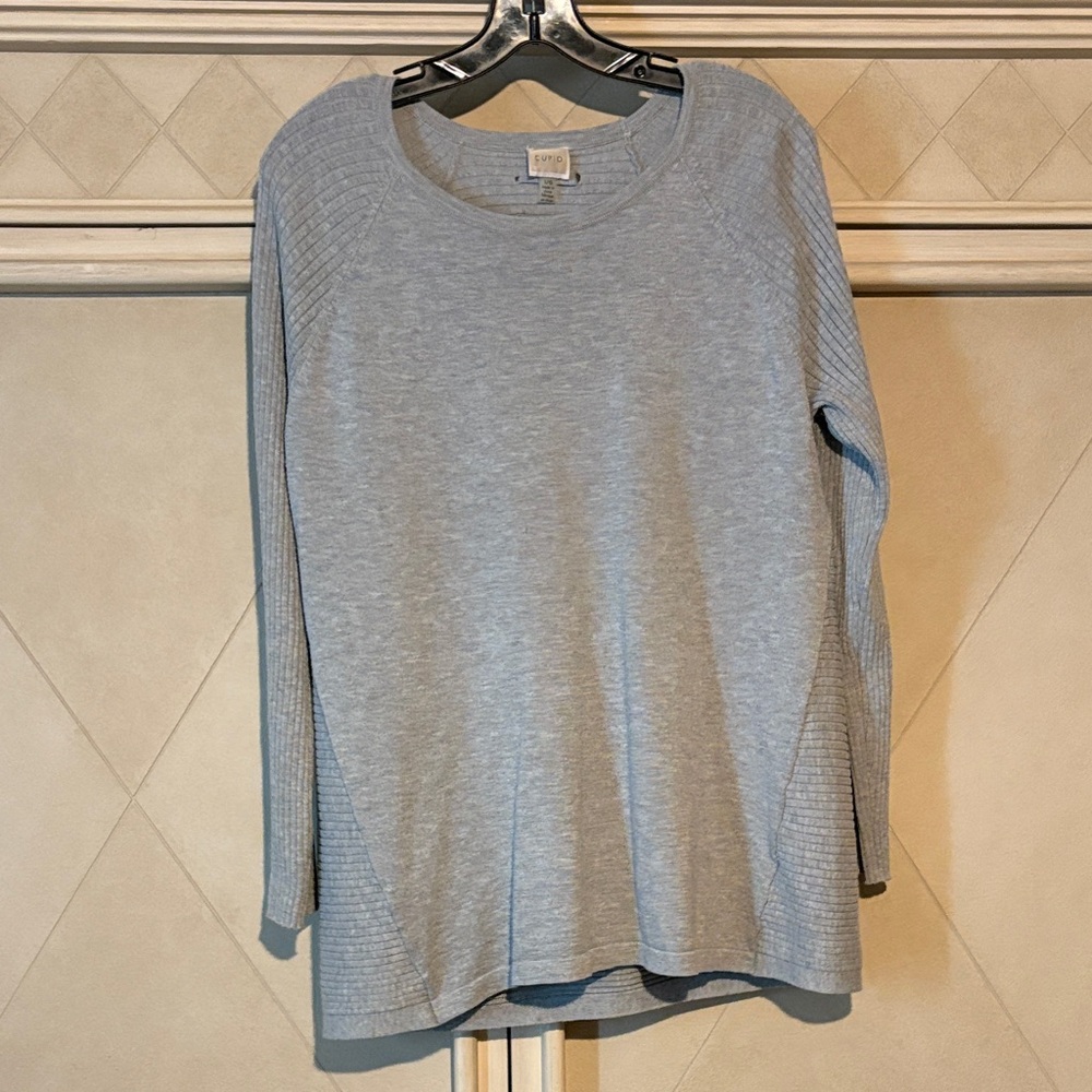 Tempo Paris Light Gray Ribbed Long Sleeve Top